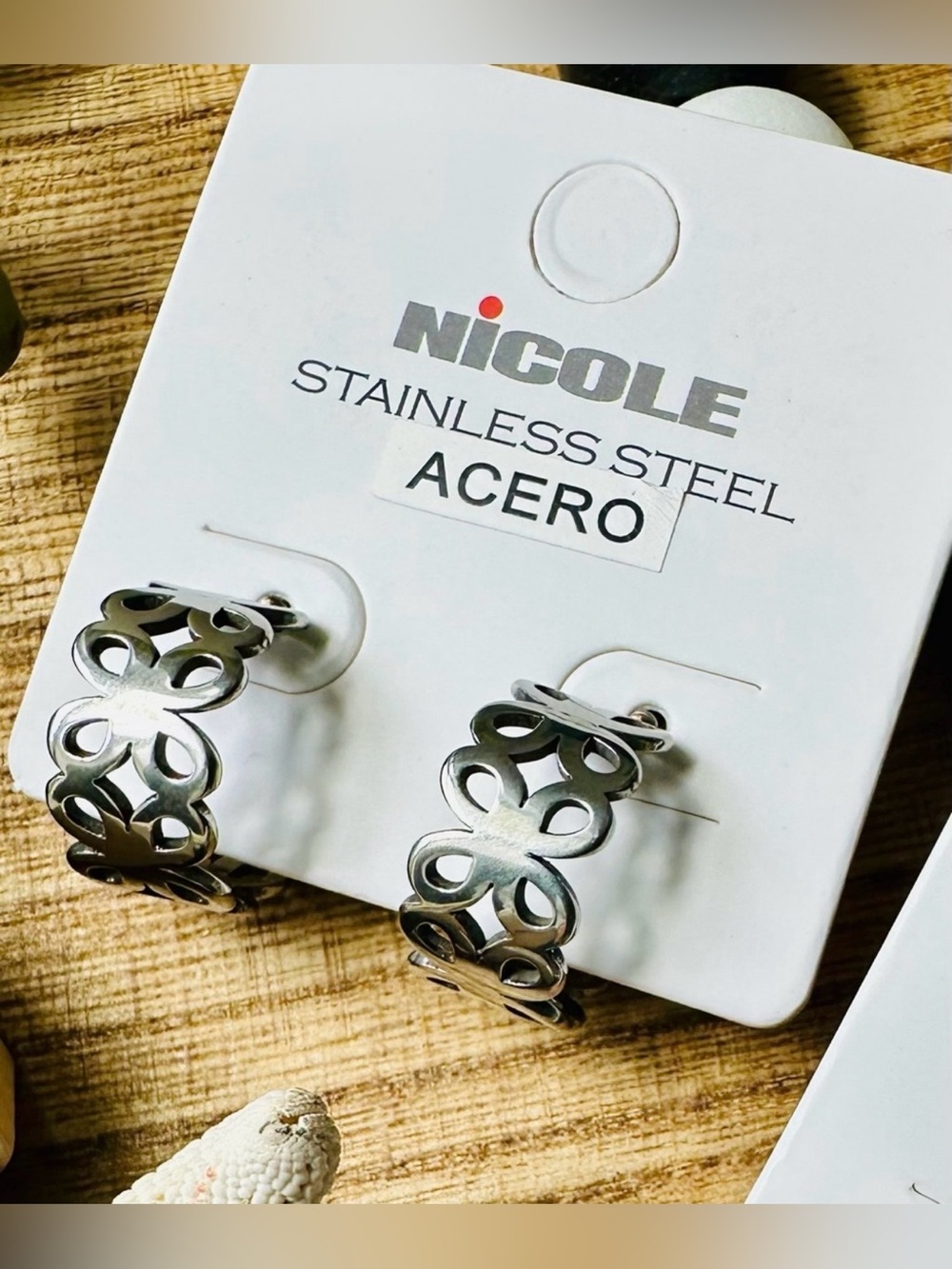 Nicole Silver Floral Cutout Huggies Earrings Stainless Steel NWT